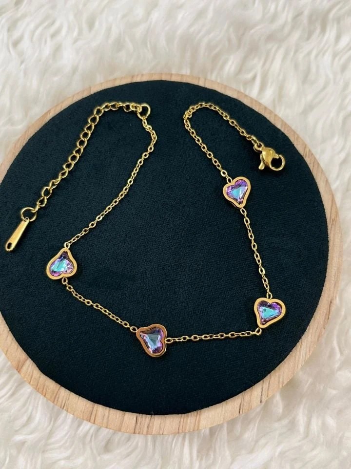 Çelik Kalp Model Zirkon Taşlı Gold Halhal