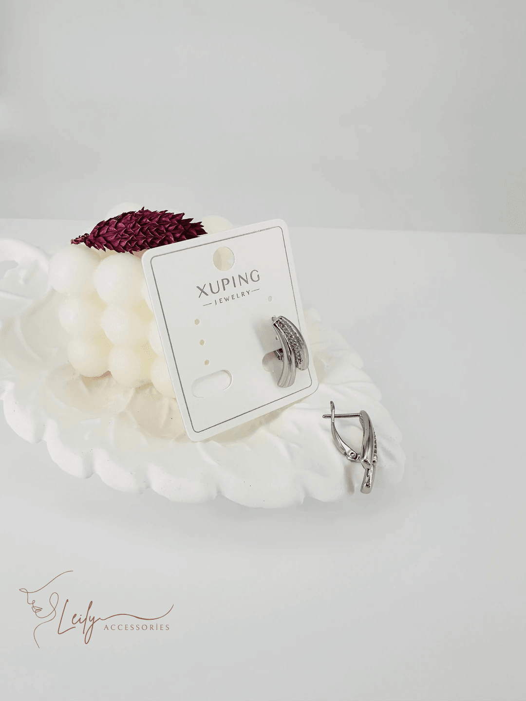 Özel Seri Xuping 3 Çizgi Model Zirkon Taşlı Silver Küpe