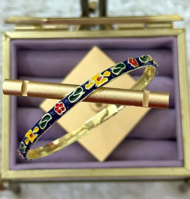 Gold lacivert Mineli Desenli Bilezik