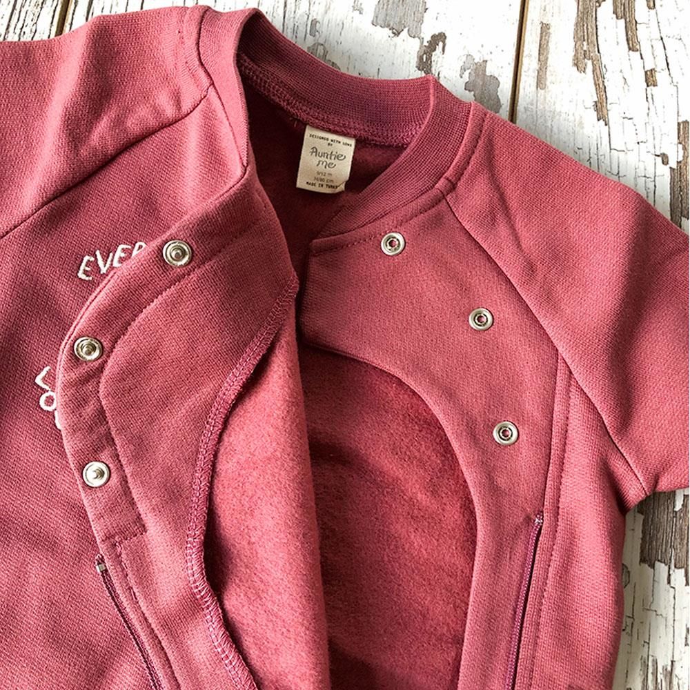 Auntie Me %100 Organik Pamuk Önü Fermuarlı Bebek Kışlık Tulum Bordo - AW2103