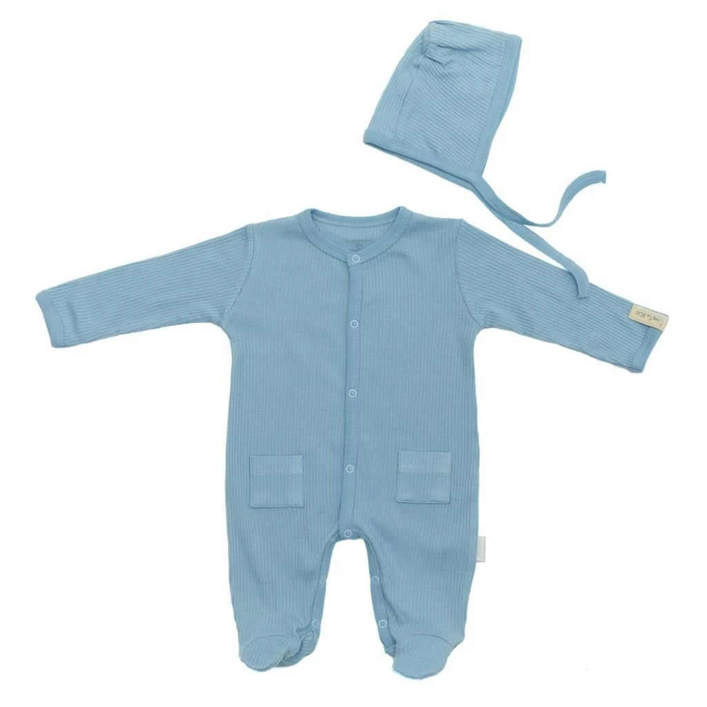 Andy Wawa Natura Modal Erkek Bebek Şapkalı Kışlık 2'li Tulum Set Indigo - AC22201