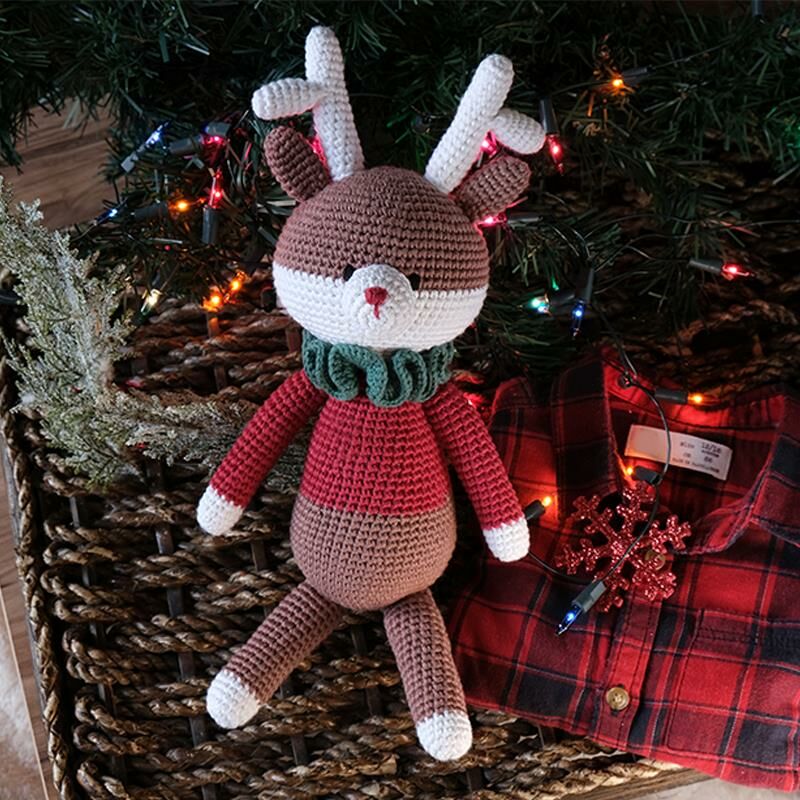 Amigurumi %100 Organik Oyuncak El Örgüsü Sevimli Geyik Kahverengi MKN.0055
