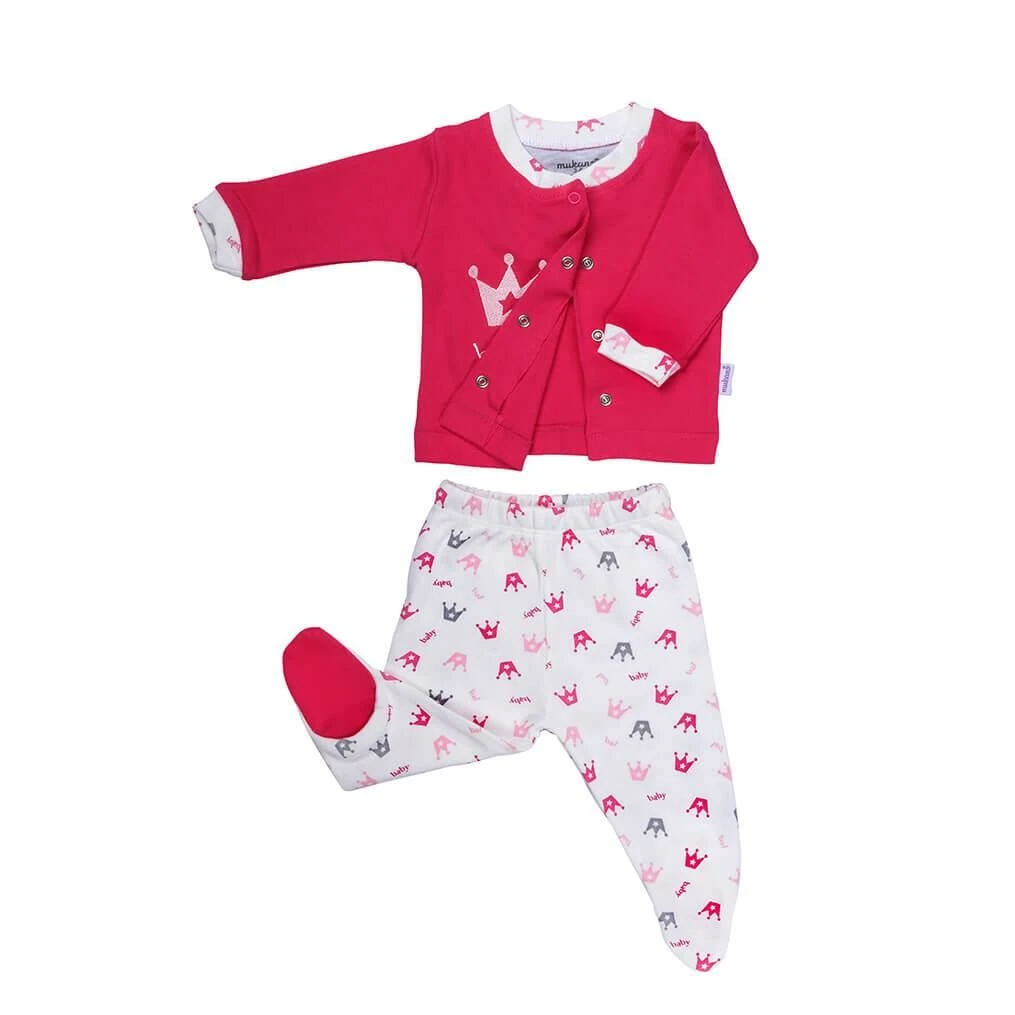 Mukano Kız Bebek Taç Nakışlı 4'lü Set Hastane Çıkış Seti