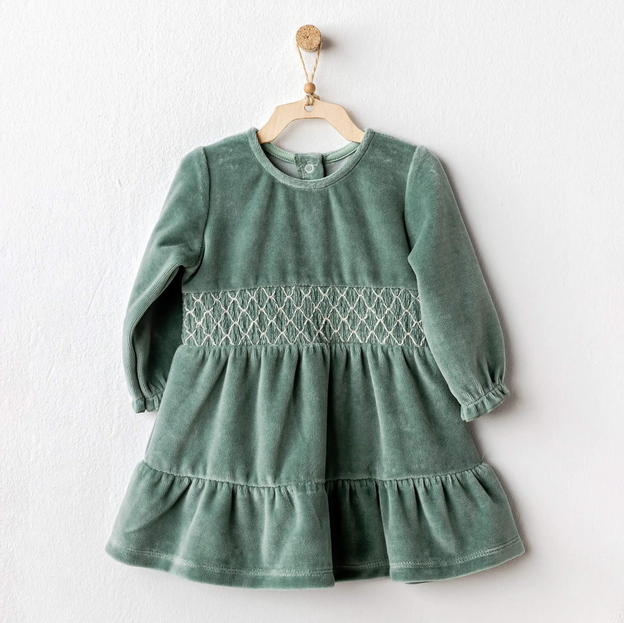 Andy Wawa Haki Kadife Uzun Kollu Kız Bebek Kışlık Elbise - AC25136