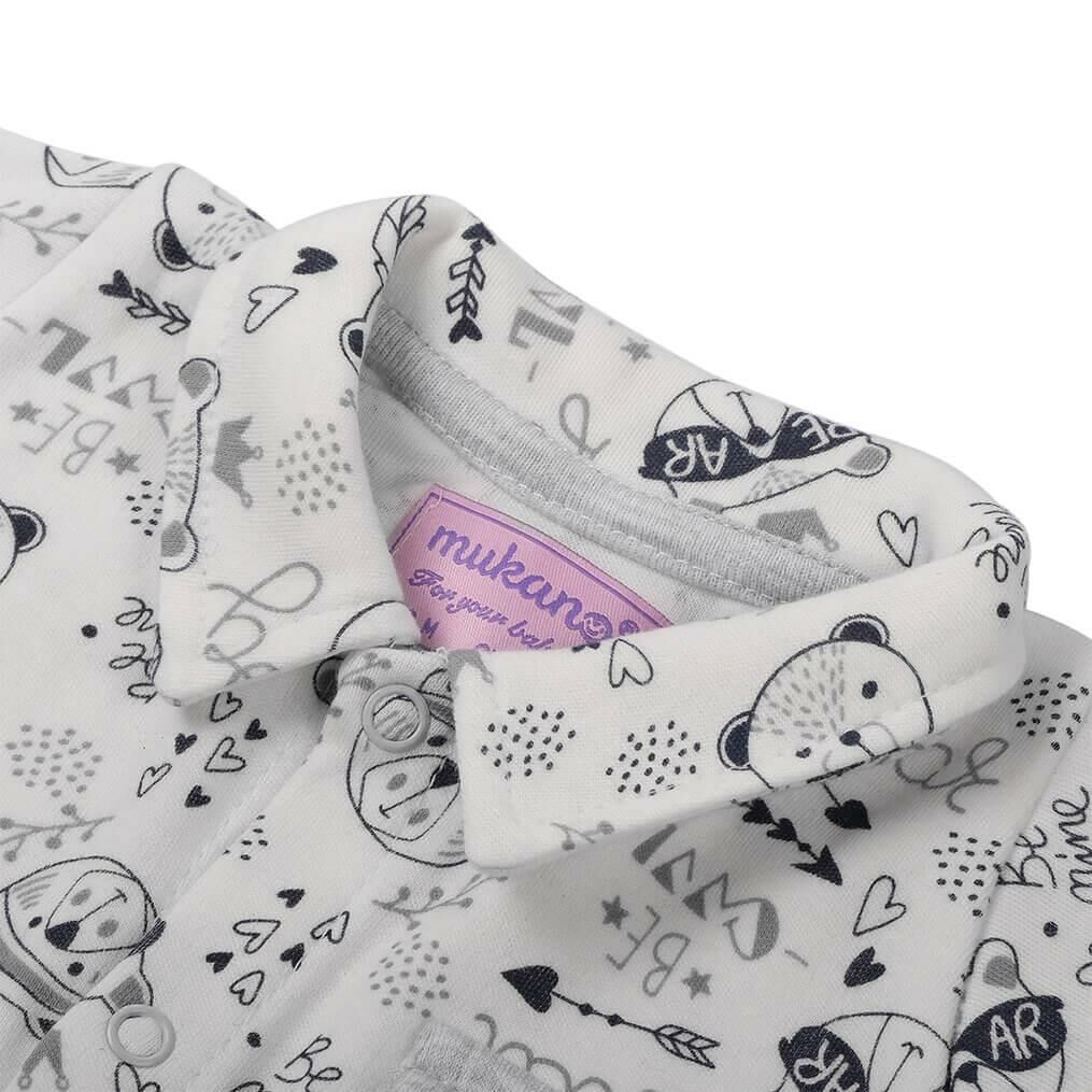 Mukano Ayıcık Desenli Cepli Çift Taraflı Şapkalı Erkek Bebek Yazlık Tulum  MKN.0222