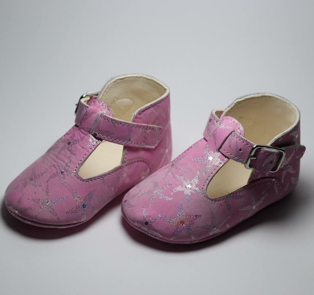 Hakiki Deri Anatomik Taban İlk Adım Ayakkabısı Pembe Yıldızlı Patik MKN.0134