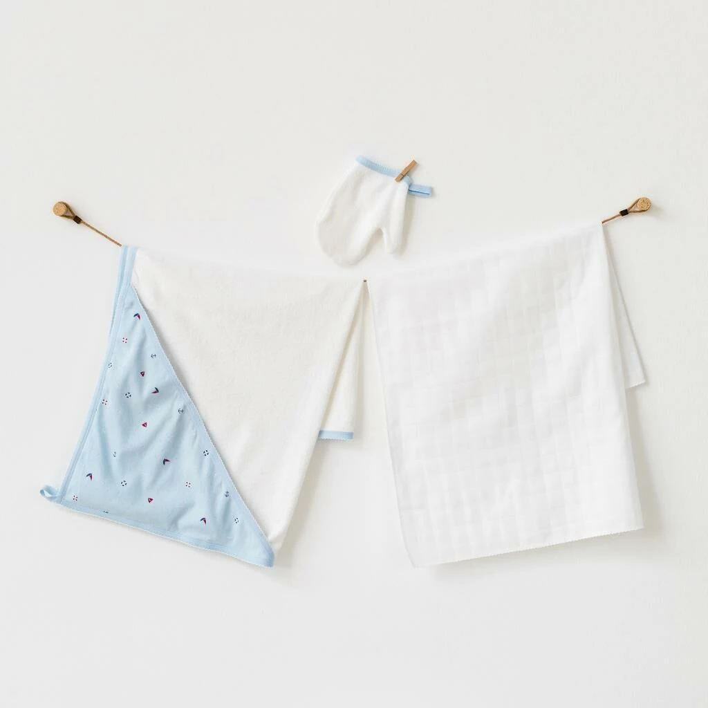 Andy Wawa Erkek Bebek Havlu Müslin Eldiven Takım Mavi Beyaz - AC21611