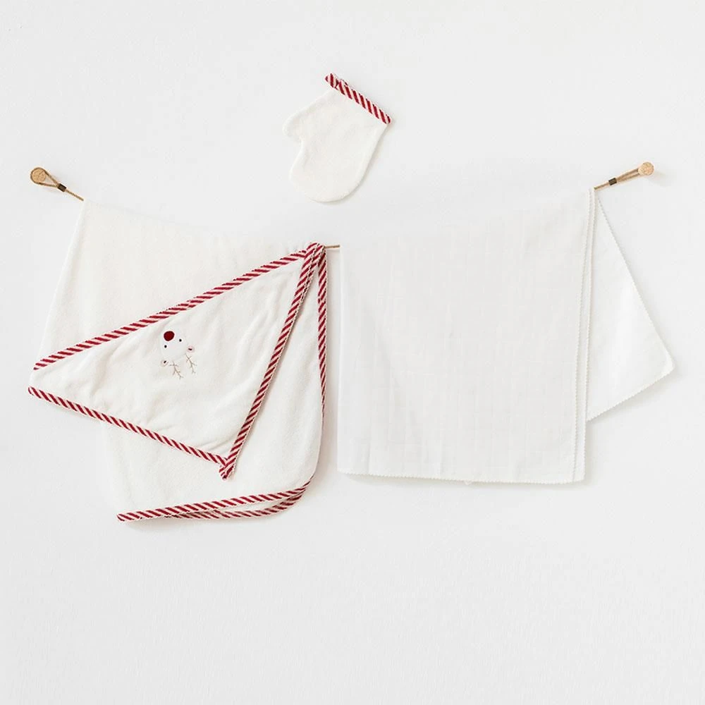 Andy Wawa Kız Bebek Havlu Müslin Takım 3'lü Set Ekru Kırmızı - AC21273