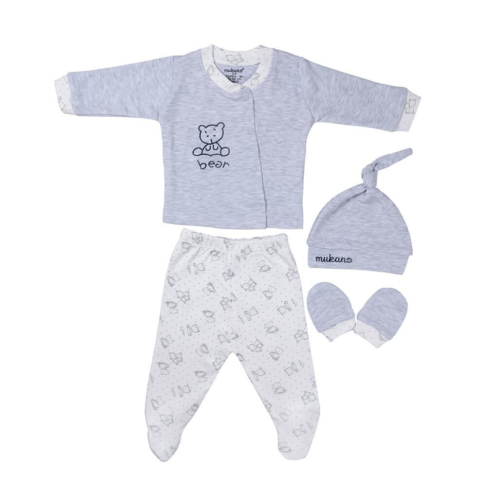 Mukano Erkek Bebek Ayıcık Nakışlı 4'lü Set Hastane Çıkış Seti