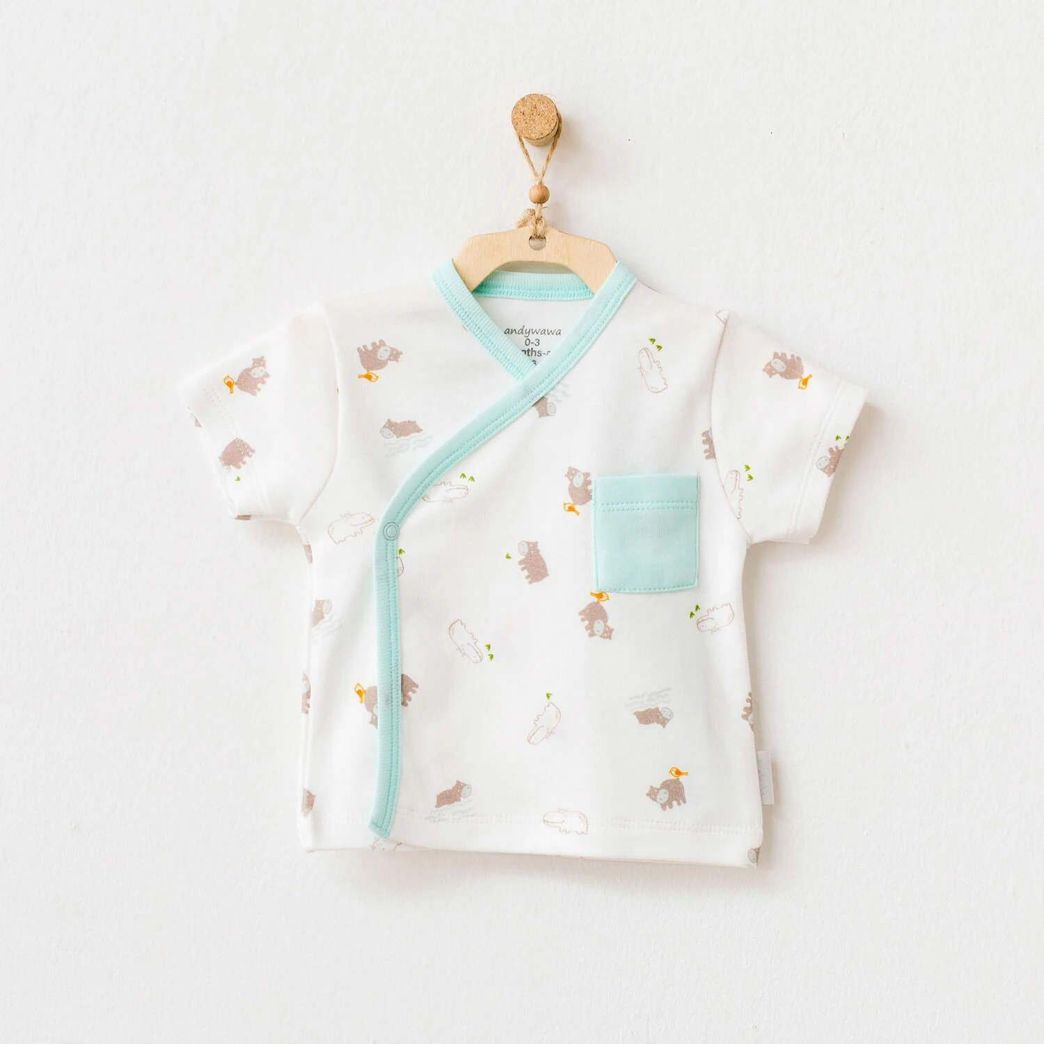 Andy Wawa Yenidoğan Erkek Bebek Kruvaze Çıtçıtlı Kısa Kollu Tişört %100 Pamuk - AC21766