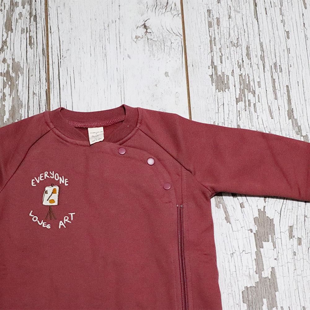 Auntie Me %100 Organik Pamuk Önü Fermuarlı Bebek Kışlık Tulum Bordo - AW2103