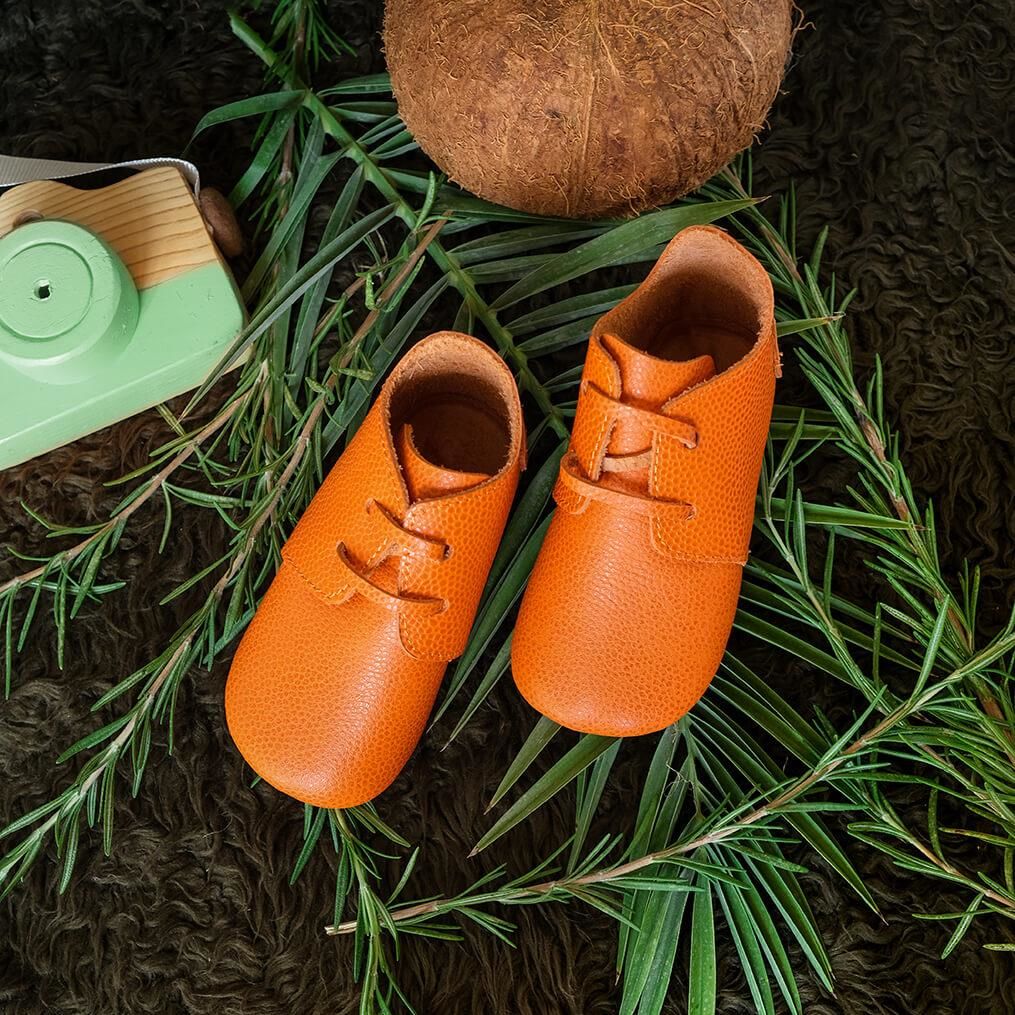 Hakiki Deri Anatomik Taban İlk Adım Patiği Turuncu Bağcıklı MKN.0173