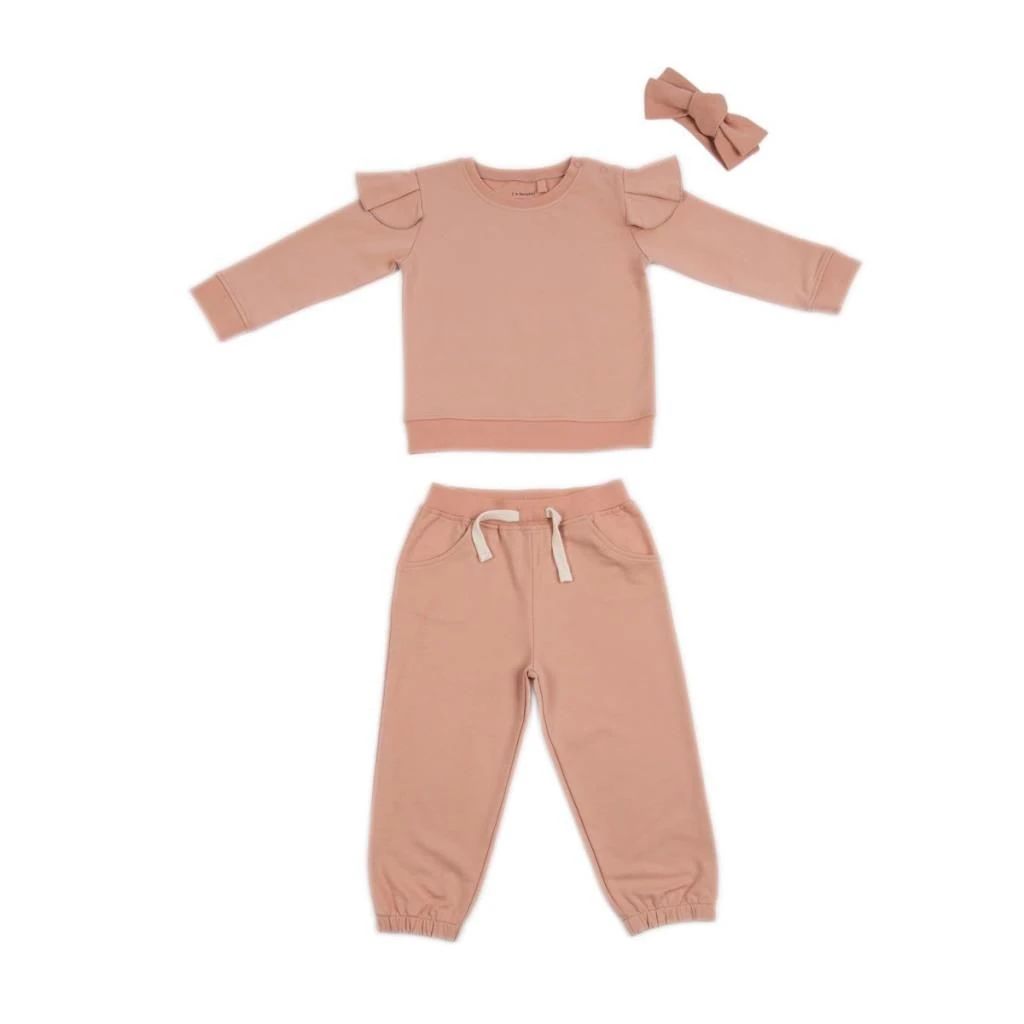 I'm Natural Organik Pamuklu İçi Şardonlu Bandanalı Alt-Üst Kışlık 2'li Kız Bebek Eşofman Takım Set - 112998 Nar