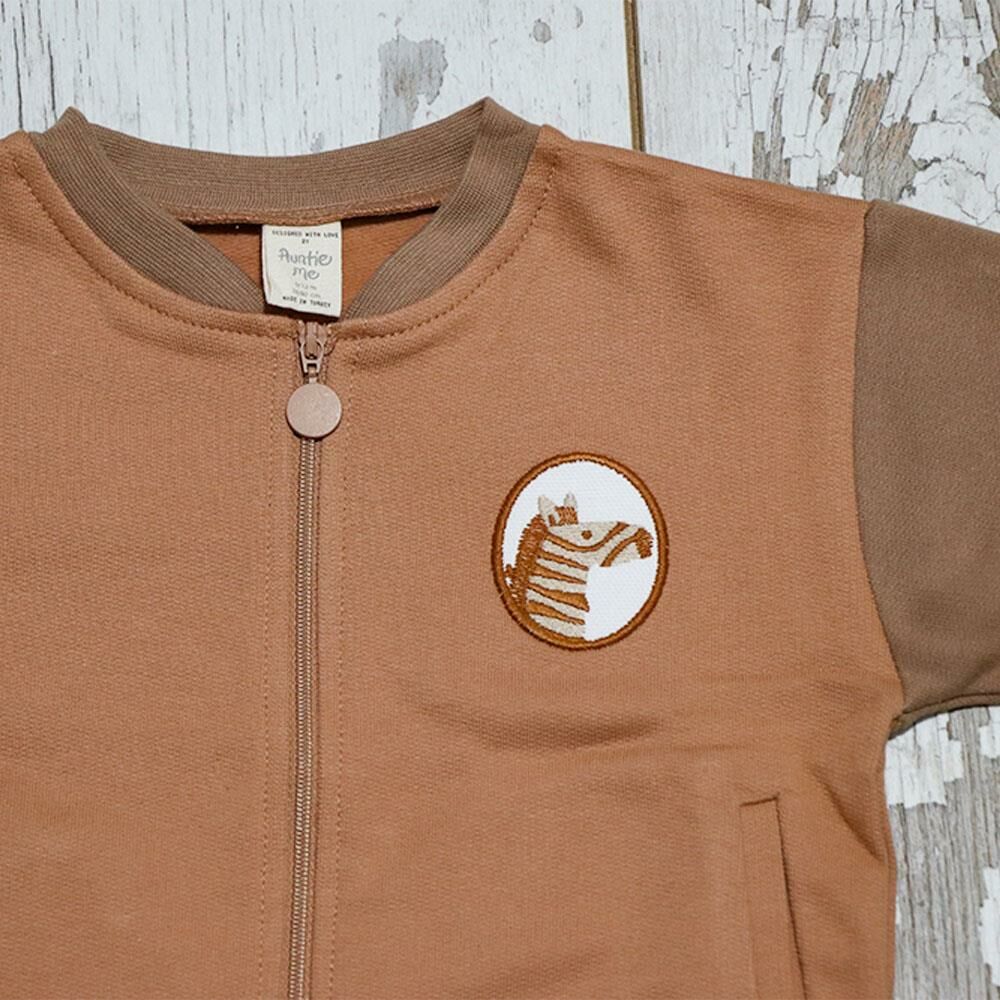 Auntie Me %100 Organik Pamuk Önü Fermuarlı Zebra Detaylı Bebek Kışlık Ceket - AW2106