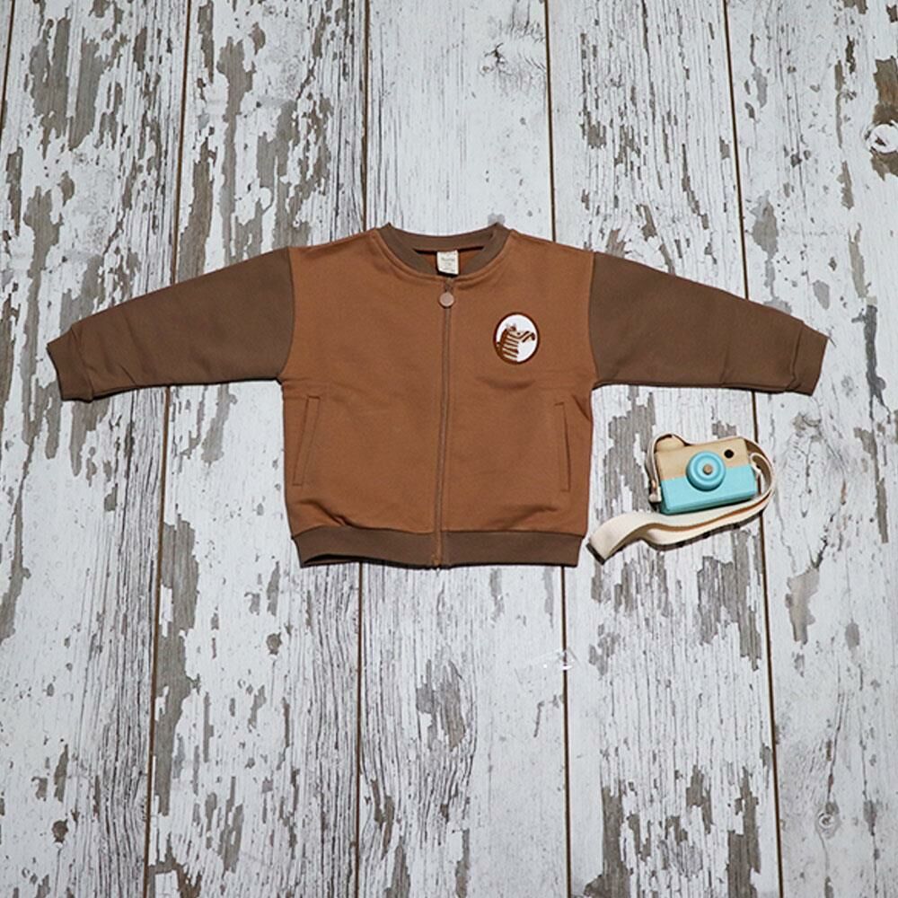 Auntie Me %100 Organik Pamuk Önü Fermuarlı Zebra Detaylı Bebek Kışlık Ceket - AW2106