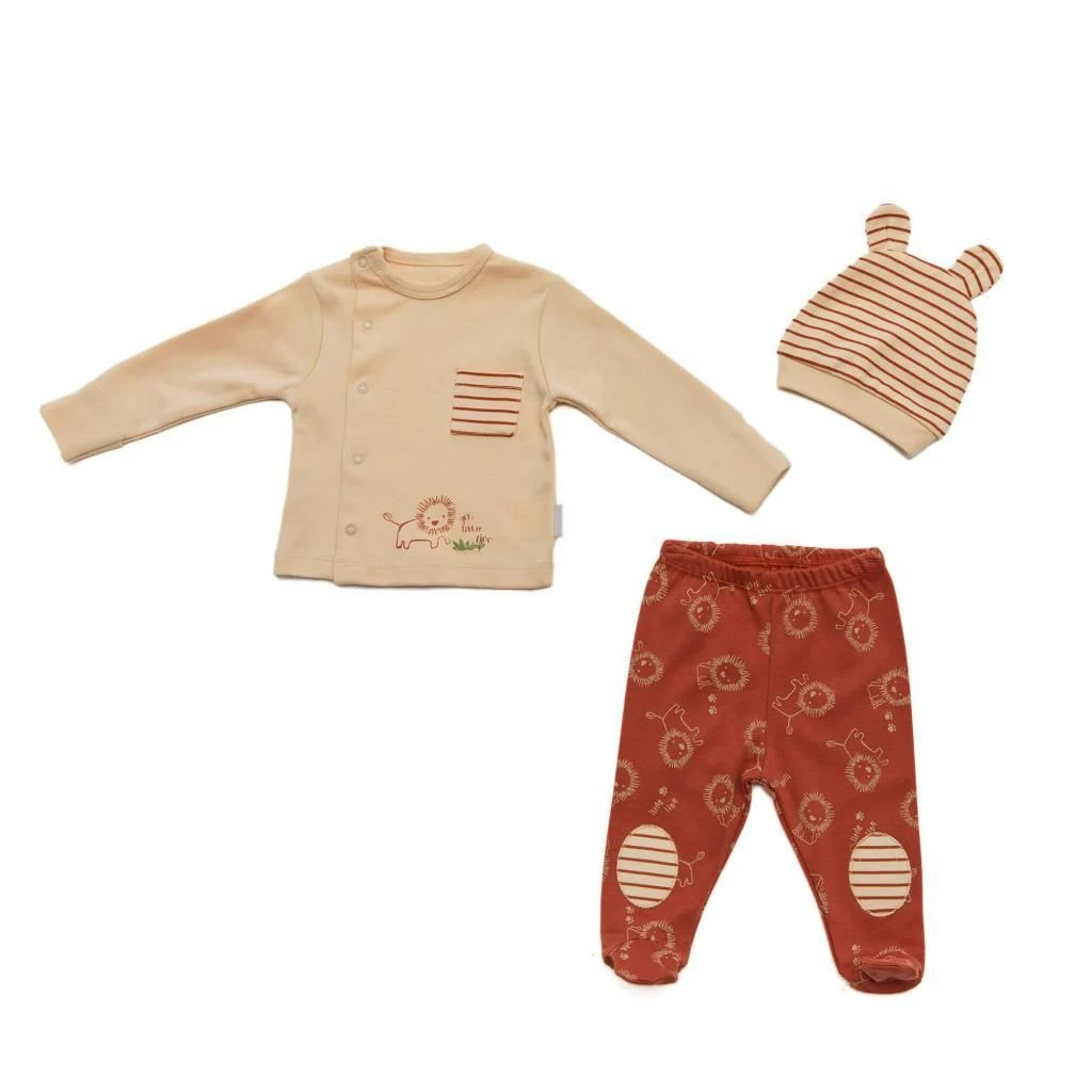 Andy Wawa Erkek Bebek Kışlık Şapkalı 3'lü Takım Set Tarçın Bej - AC22241