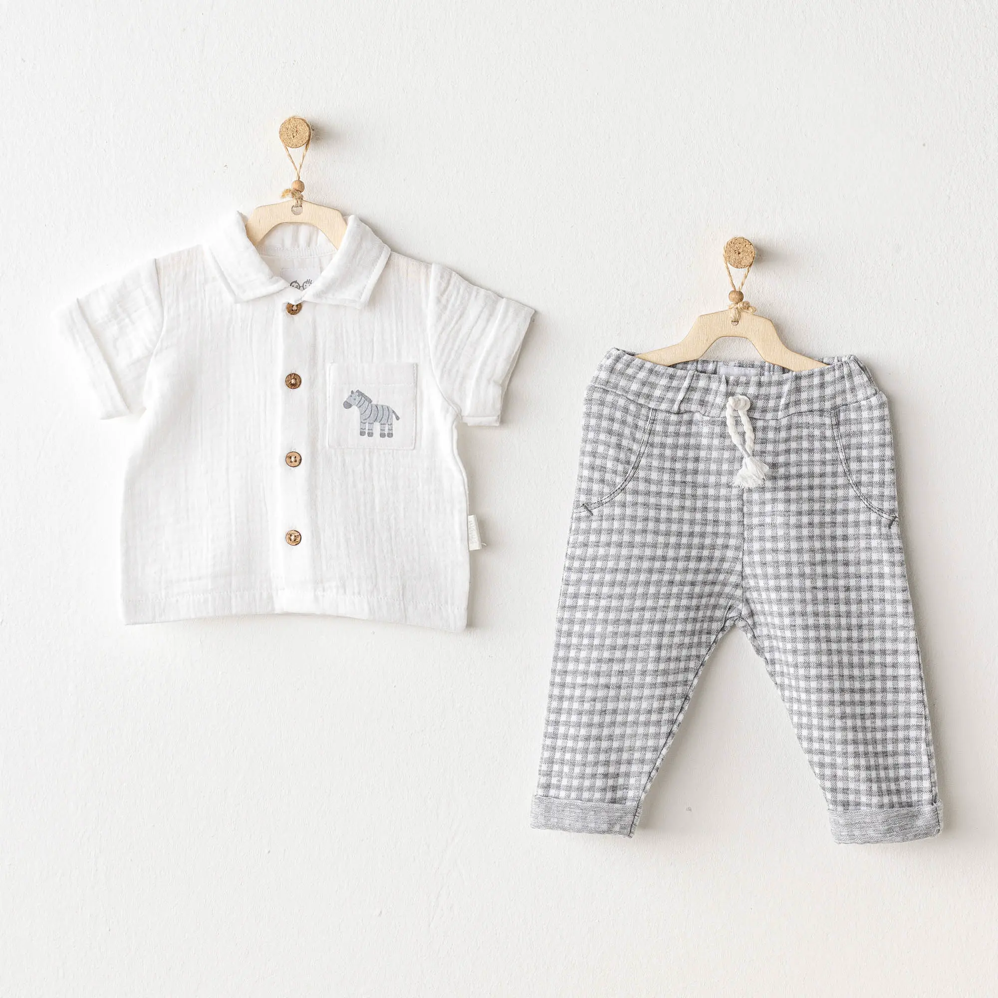 Andy Wawa Müslin Zebra Cepli Gömlek Pötikare Erkek Bebek Takım - AC25813