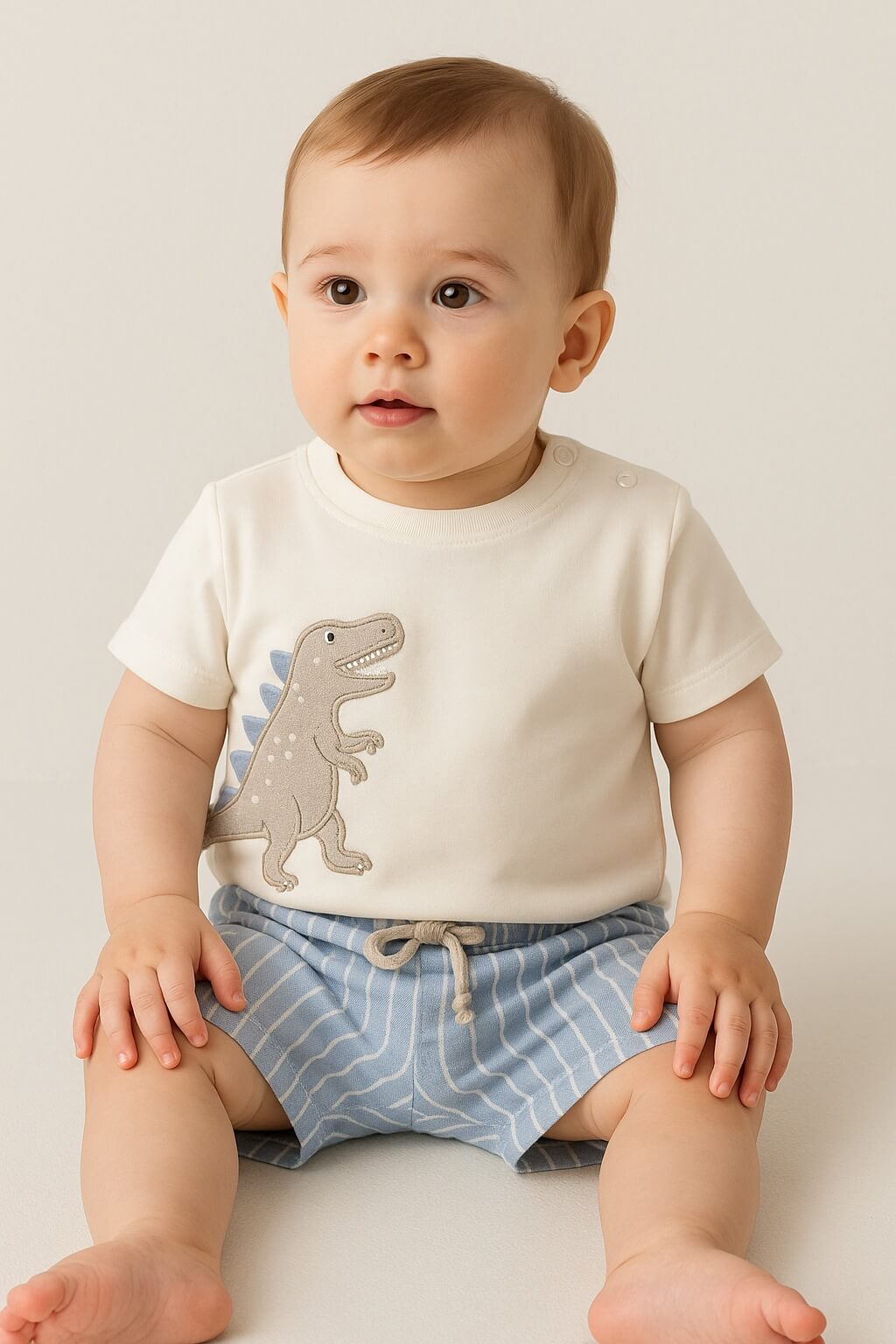 Andy Wawa Dinozor Nakışlı Penye Mavi Erkek Bebek Şort Takım - AC25916