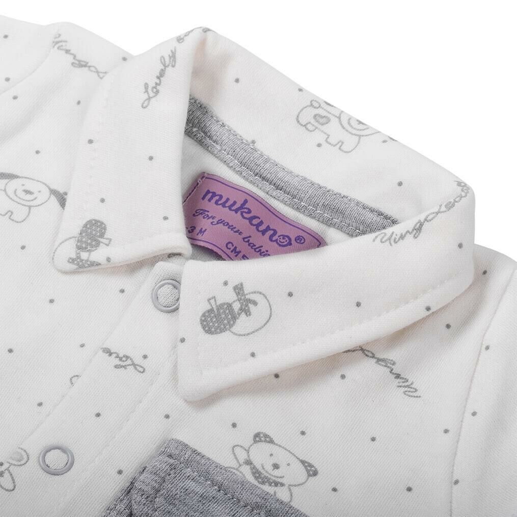 Mukano Ayıcık Desenli Cepli Çift Taraflı Şapkalı Erkek Bebek  Yazlık Tulum  MKN.0226