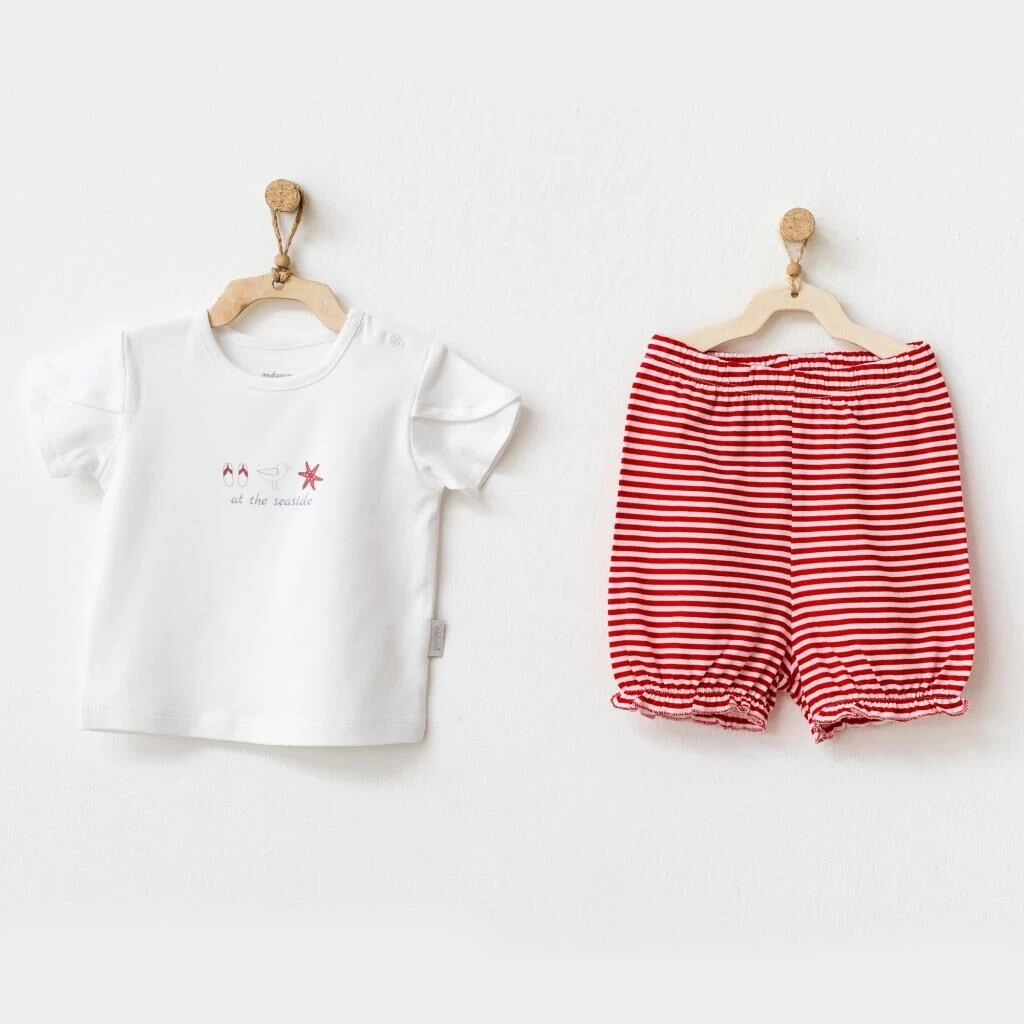 Andy Wawa Kız Bebek Yazlık 2'li Takım Kırmızı Beyaz - AC21670