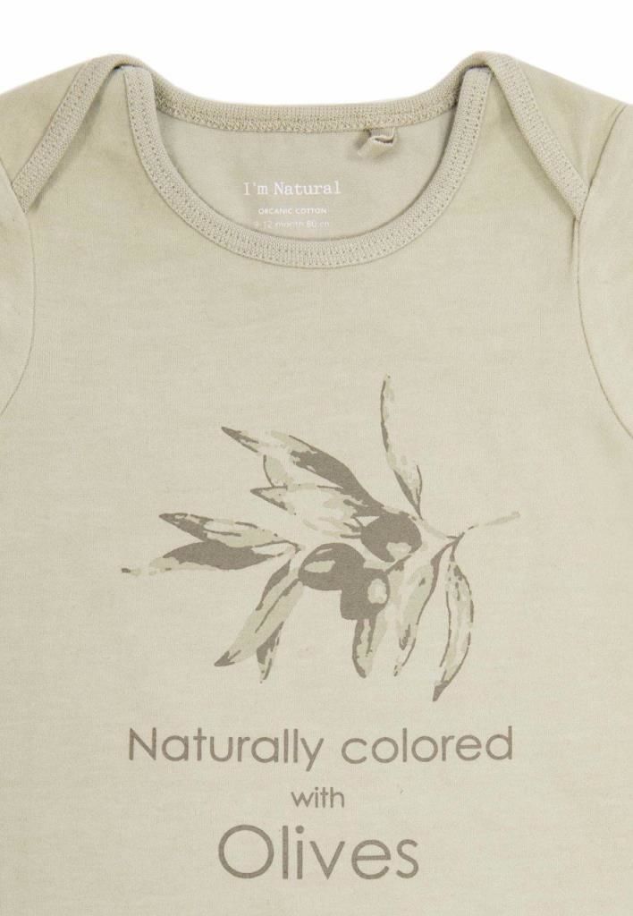 I'm Natural Organik Zeytin Desenli Kısa Kollu Çıtçıtlı Mevsimlik Bebek Zıbın - 110852 Zeytin
