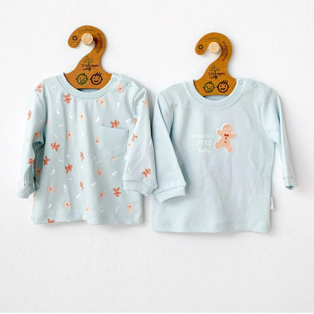 Andy Wawa Organik Pamuk Uzun Kollu Erkek Bebek T-shirt 2’li Set Mint Renk - AC21307