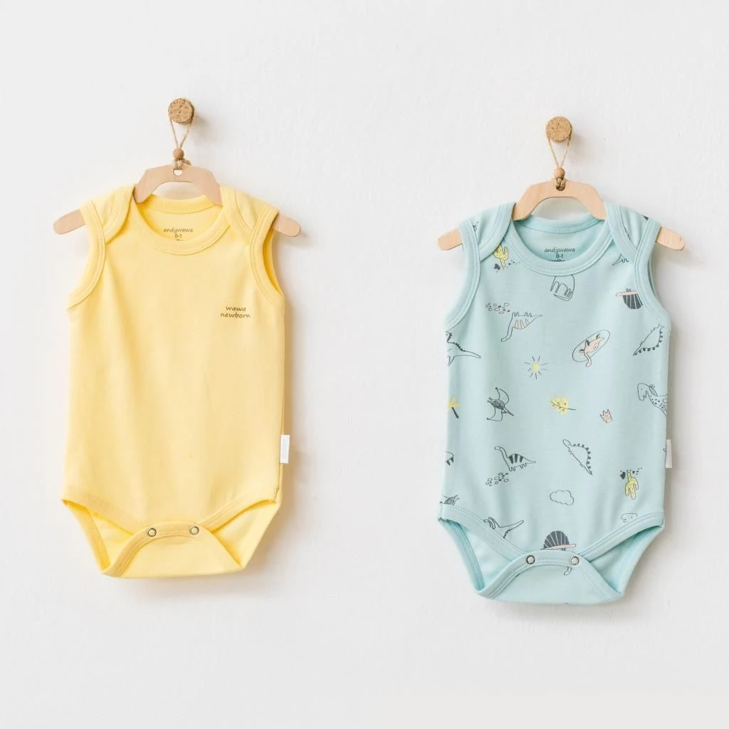 Andy Wawa Erkek Bebek 2’li  Body Zıbın Mint-Sarı - AC21504
