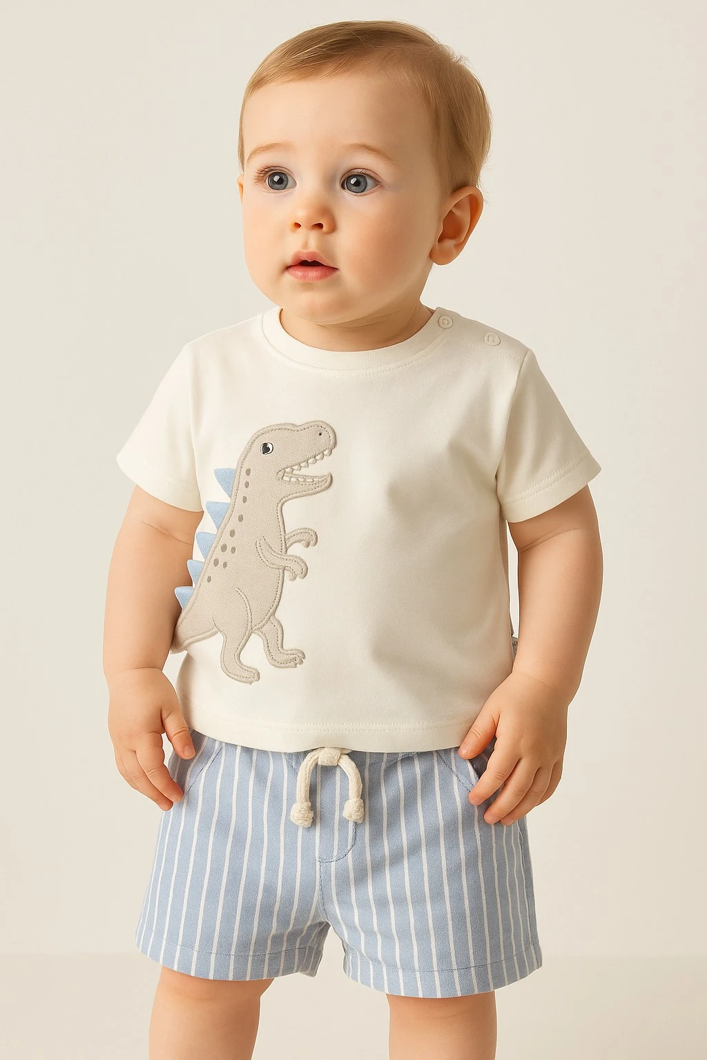 Andy Wawa Dinozor Nakışlı Penye Mavi Erkek Bebek Şort Takım - AC25916