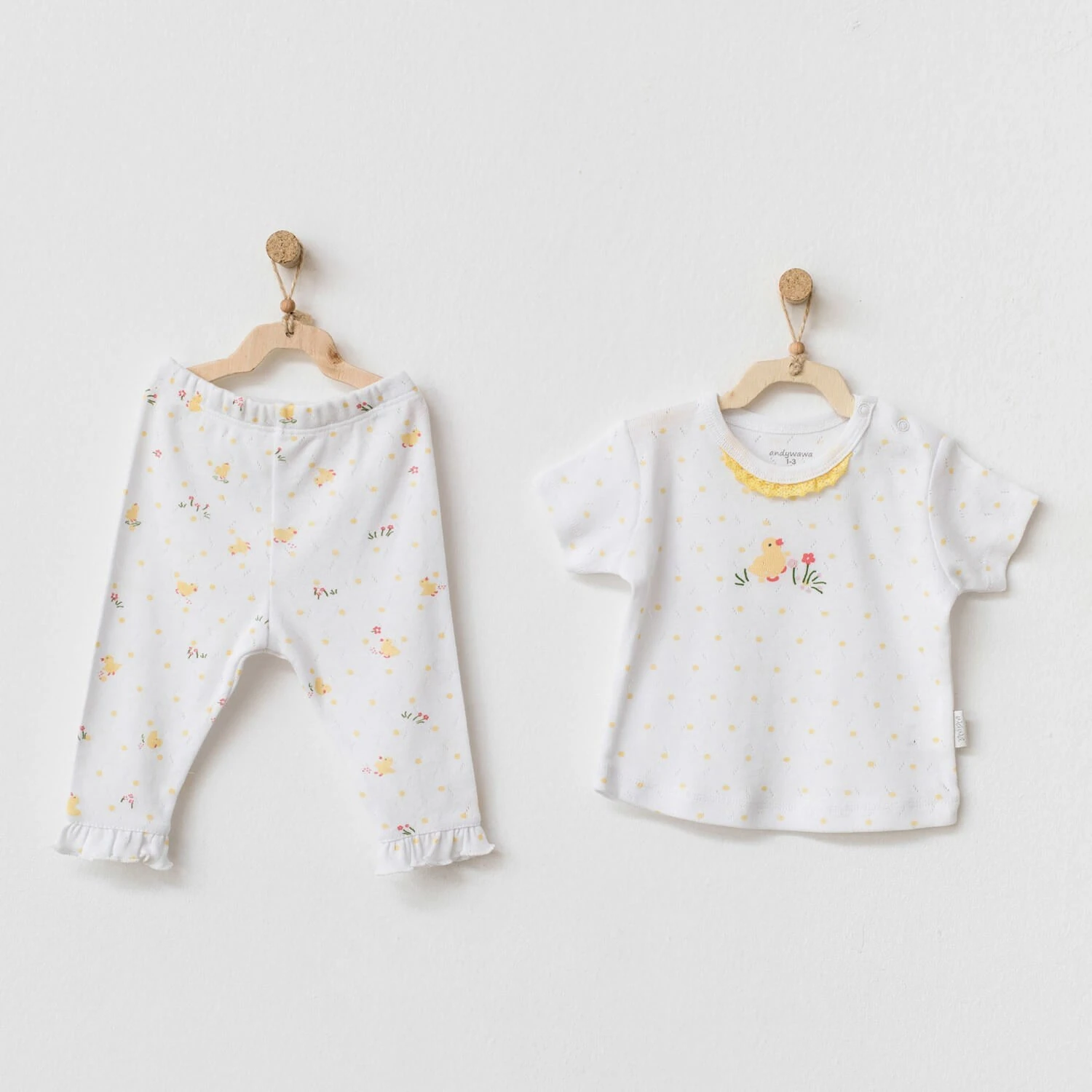 Andy Wawa Civciv Desenli Yazlık Kız Bebek 2'li Alt Üst Takım - AC21586