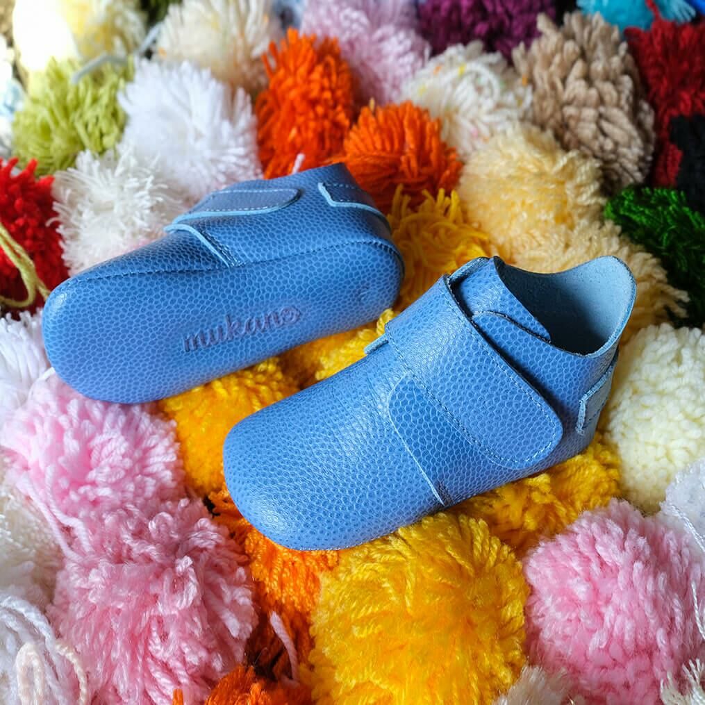 Hakiki Deri Anatomik Taban İlk Adım Ayakkabısı Koyu Bebe Mavisi Cırtcırtlı MKN.0165
