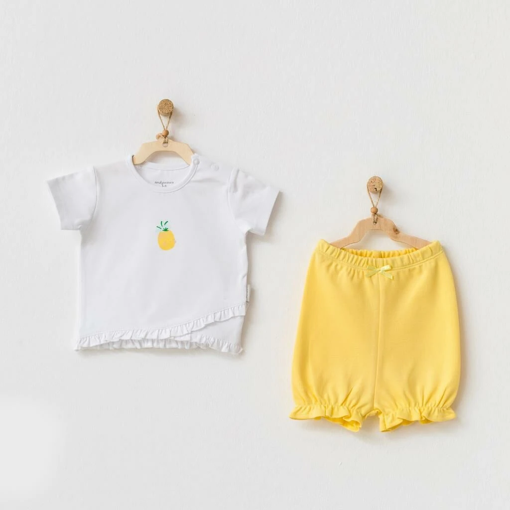 Andy Wawa 2’li Kız Bebek Tişört Şort Takım Set Sarı-AC21633
