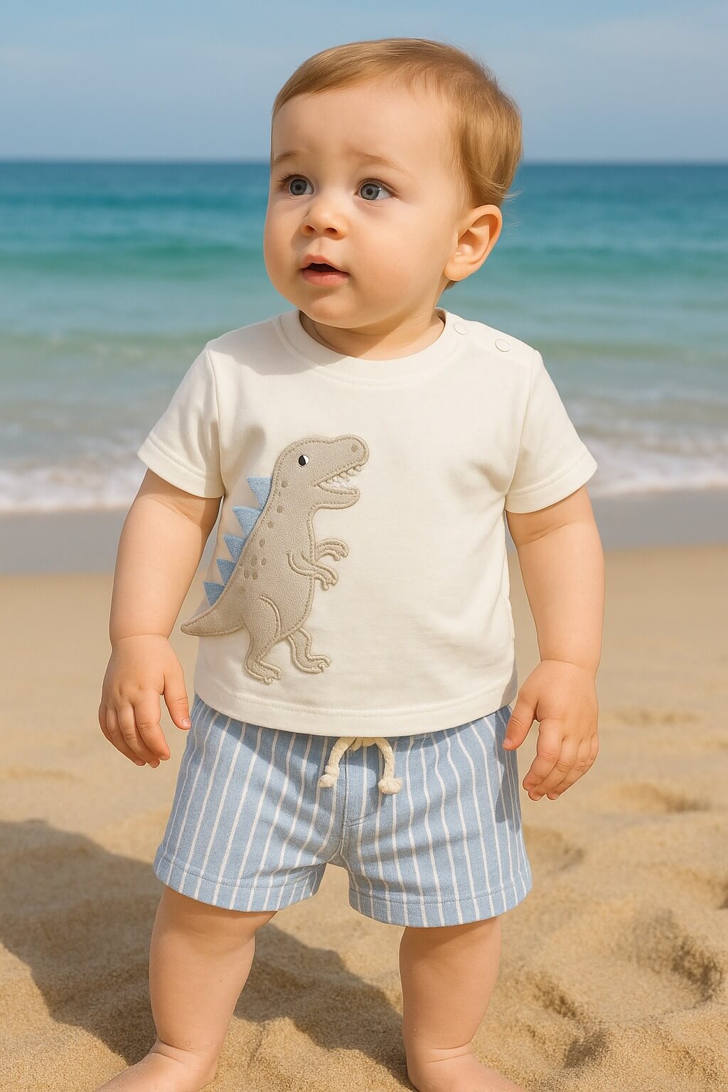 Andy Wawa Dinozor Nakışlı Penye Mavi Erkek Bebek Şort Takım - AC25916