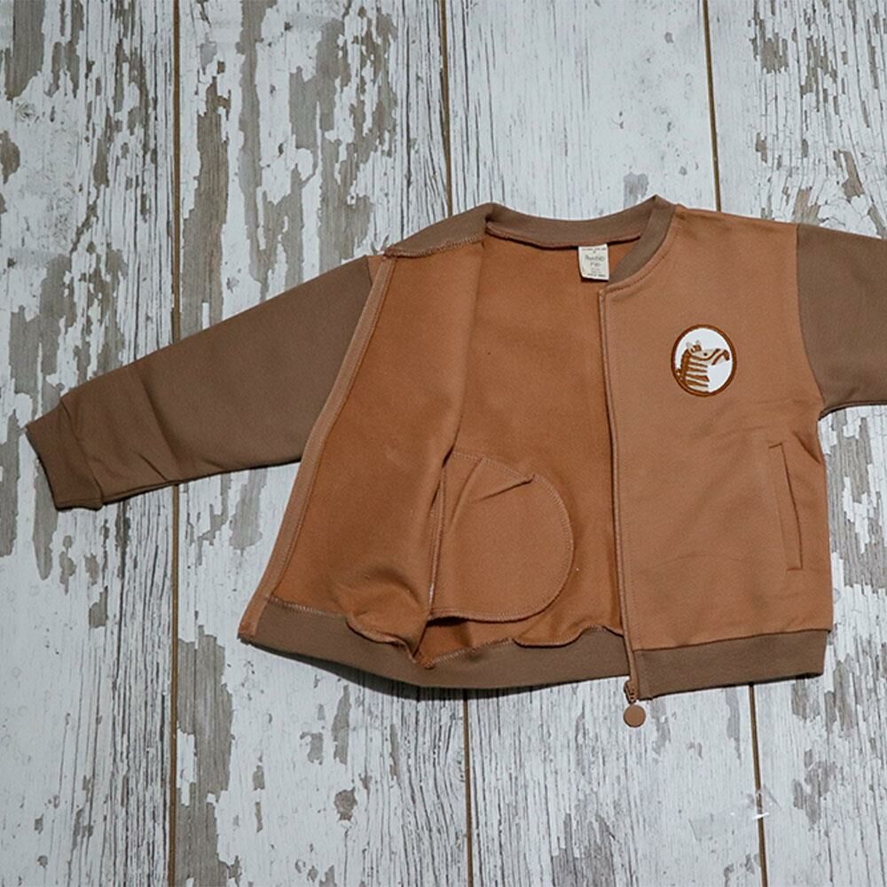 Auntie Me %100 Organik Pamuk Önü Fermuarlı Zebra Detaylı Bebek Kışlık Ceket - AW2106