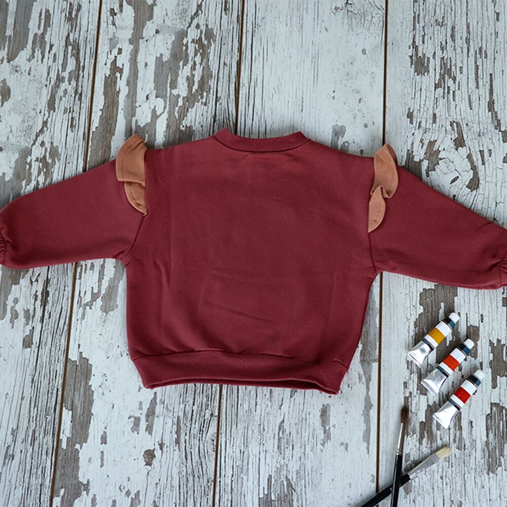 Auntie Me %100 Organik Pamuk Omuz Detaylı Bebek Bordo Kışlık Eşofman Üstü - AW2112