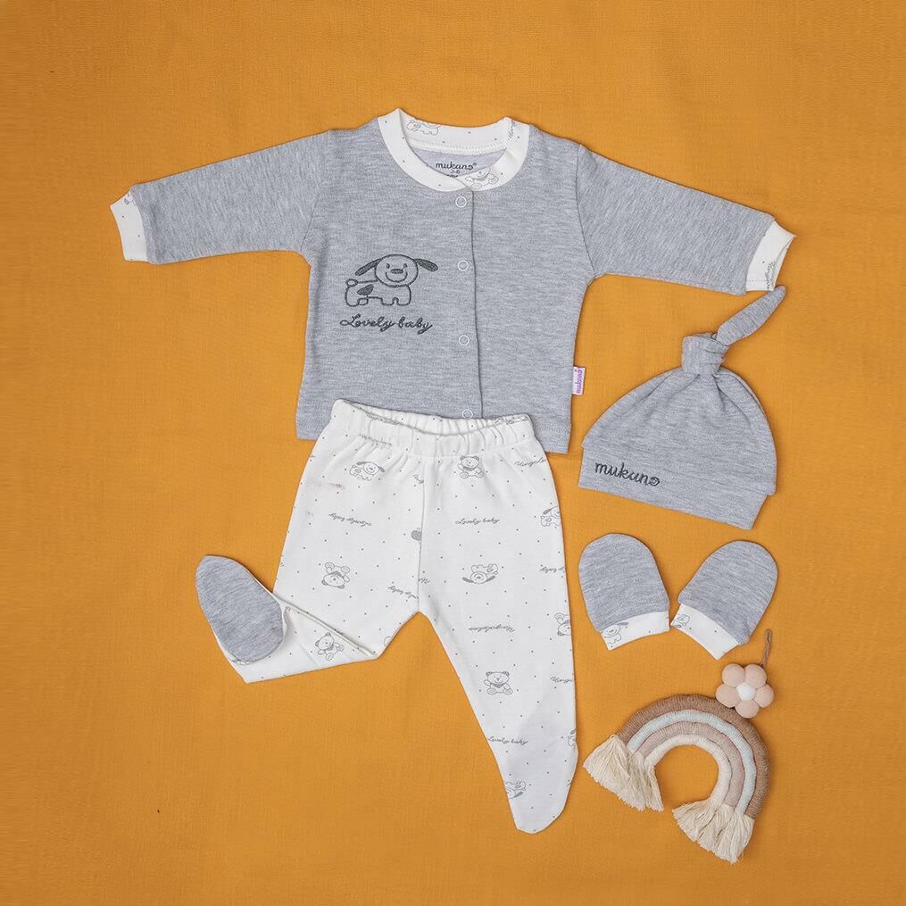 Mukano Erkek Bebek Köpekçik Nakışlı 4'lü Set Hastane Çıkış Seti