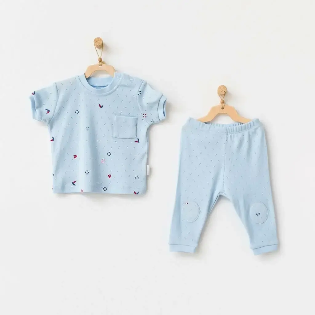 Andy Wawa  Yazlık Erkek Bebek 2’li Kısa Kollu Alt Üst Takım Mavi - AC21607