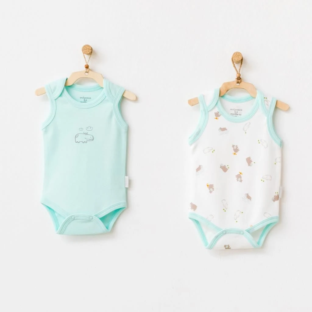 Andy Wawa Mint Beyaz 2'li Erkek Bebek Zıbın Seti - AC21773