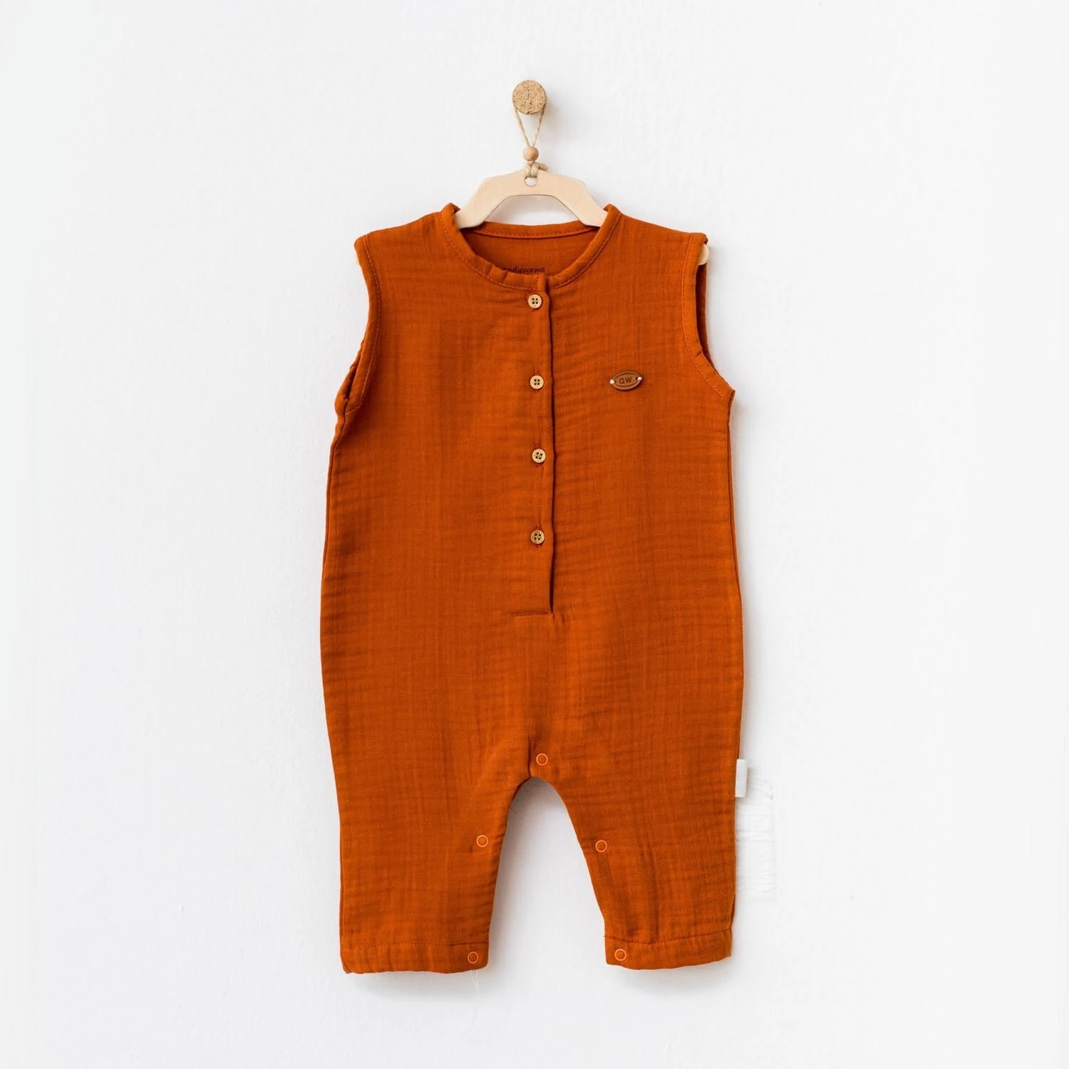 Andy Wawa Müslin Yazlık Bebek Tulum Önü Düğmeli Tarçın ve Gri Renk - AC21691