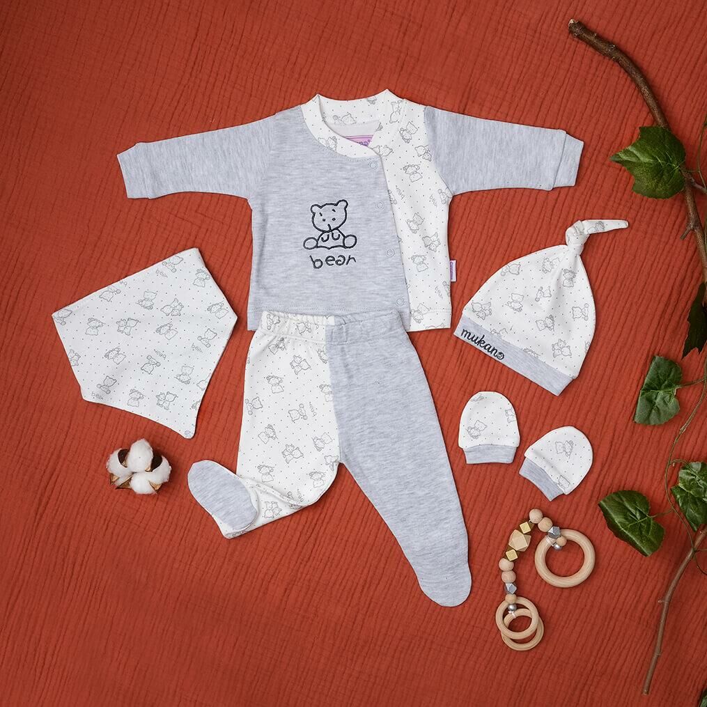 Mukano Erkek Bebek Ayıcık Nakışlı 5'li Set Hastane Çıkış Seti