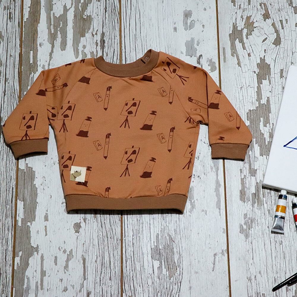 Auntie Me %100 Organik Pamuk Bebek Kahverengi Kışlık Eşofman Üstü ‘Art Tools’  AW2111