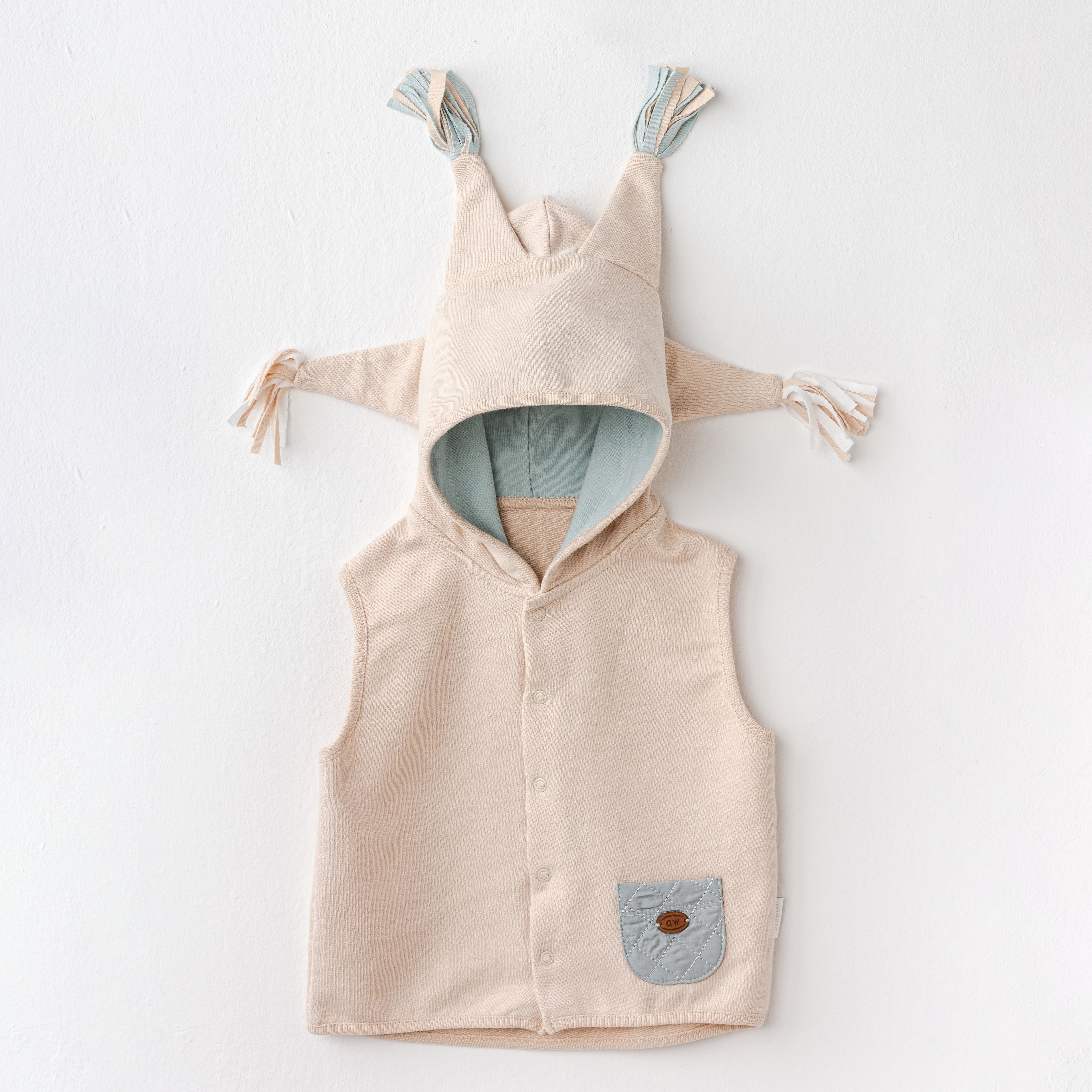 Andy Wawa Kapüşonlu Önü Çıtçıtlı Mini Cep Detaylı Erkek Bebek Yelek Bej - AC25008