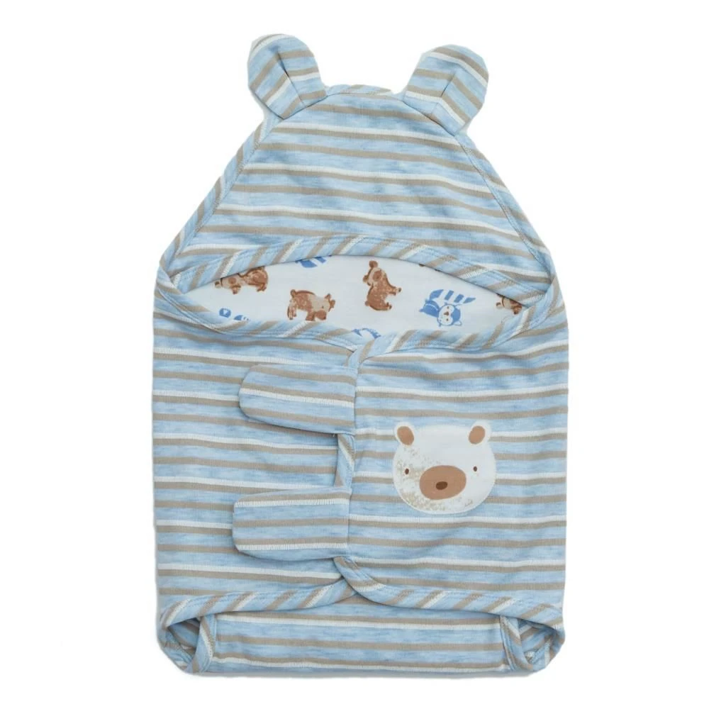 Andy Wawa Erkek Bebek Portbebe İçi Dolgulu Ayıcık Aplikeli Kundak Mavi - AC22330