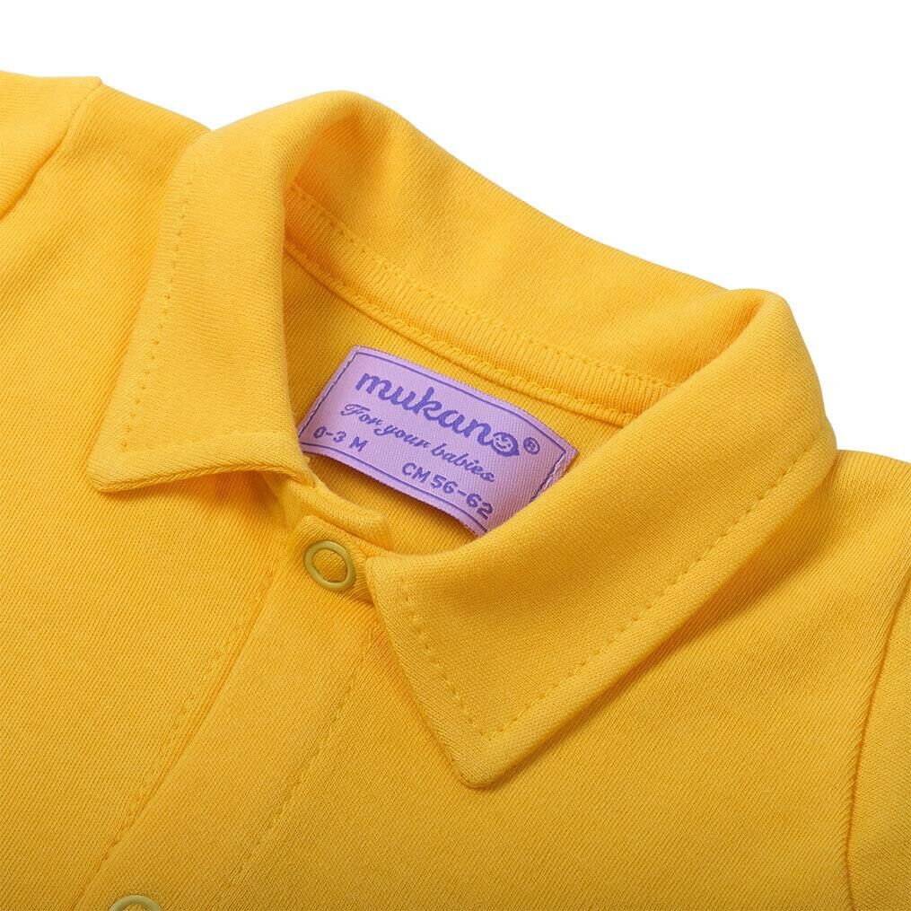 Mukano Avokado Nakışlı Çift Taraflı Şapkalı Erkek Bebek Yazlık Tulum Hardal MKN.0224