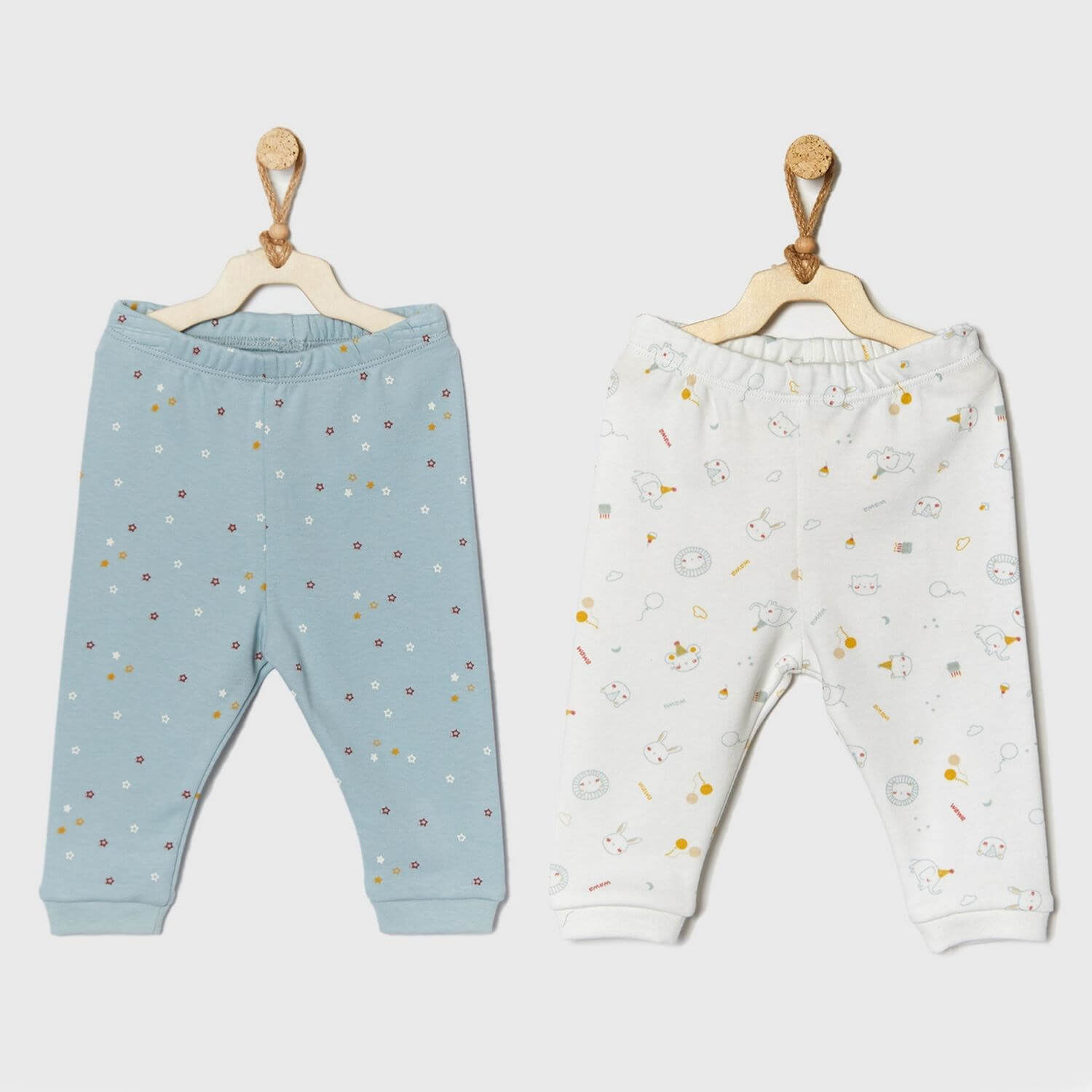 Andy Wawa Erkek Bebek 2’li Alt Takım Ekru Mint Renk %100 Pamuk Günlük Rahat Kombin - AC22008