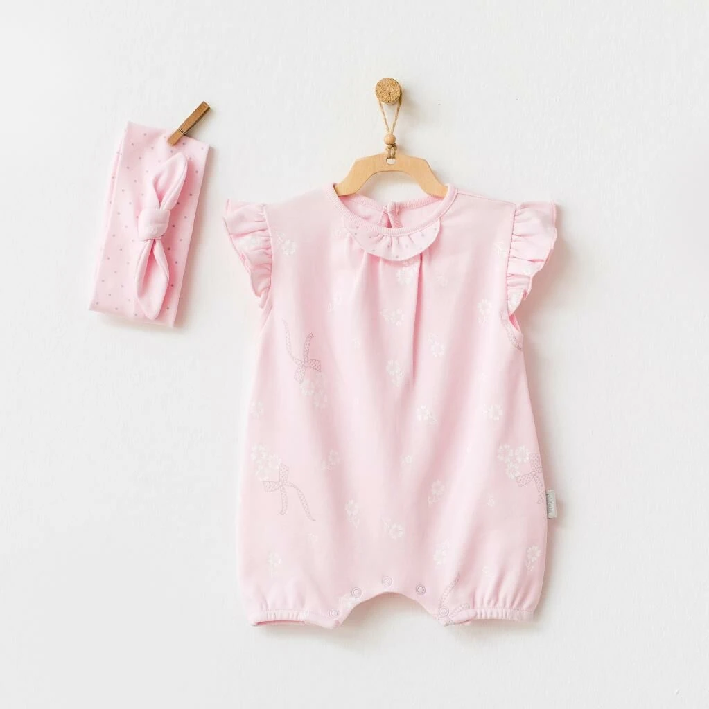 Andy Wawa Kız Bebek Bandanalı Tulum Set Pembe - AC21806