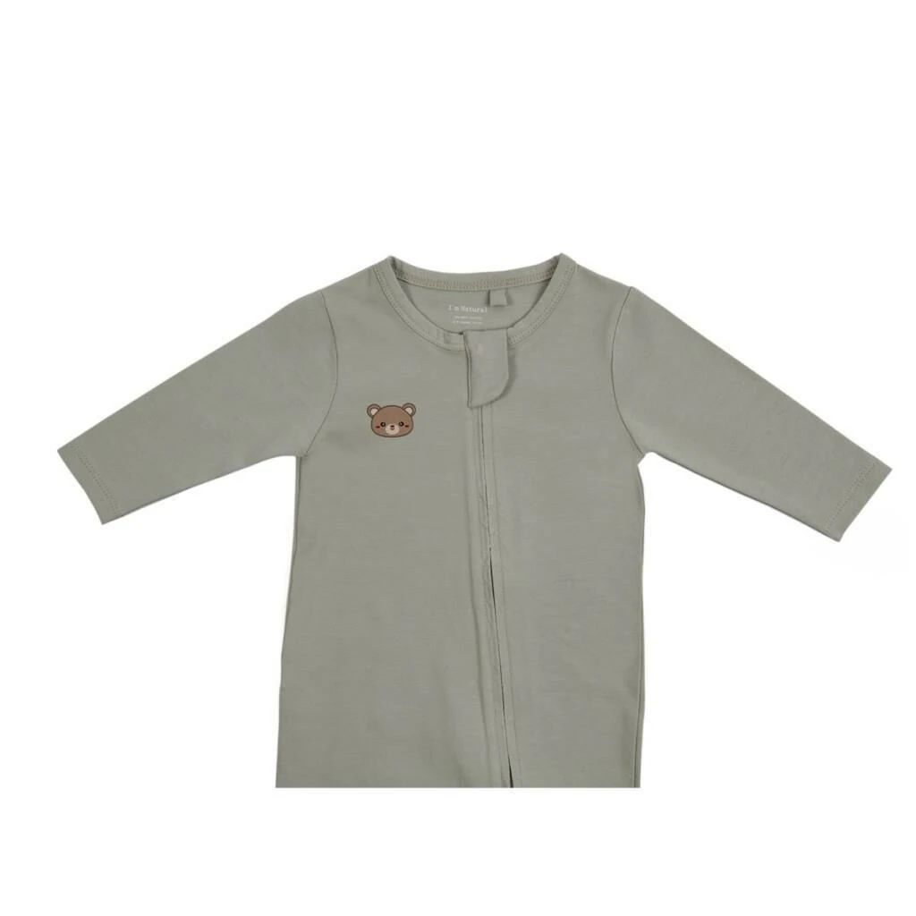 I'm Natural Organik Pamuklu Şapka Patikli Kışlık Erkek Bebek Tulum 2'li Set - 113001 Zeytin