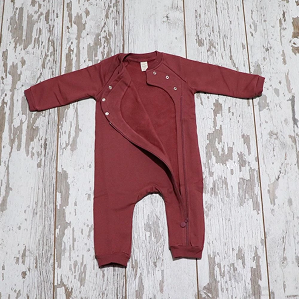 Auntie Me %100 Organik Pamuk Önü Fermuarlı Bebek Kışlık Tulum Bordo - AW2103
