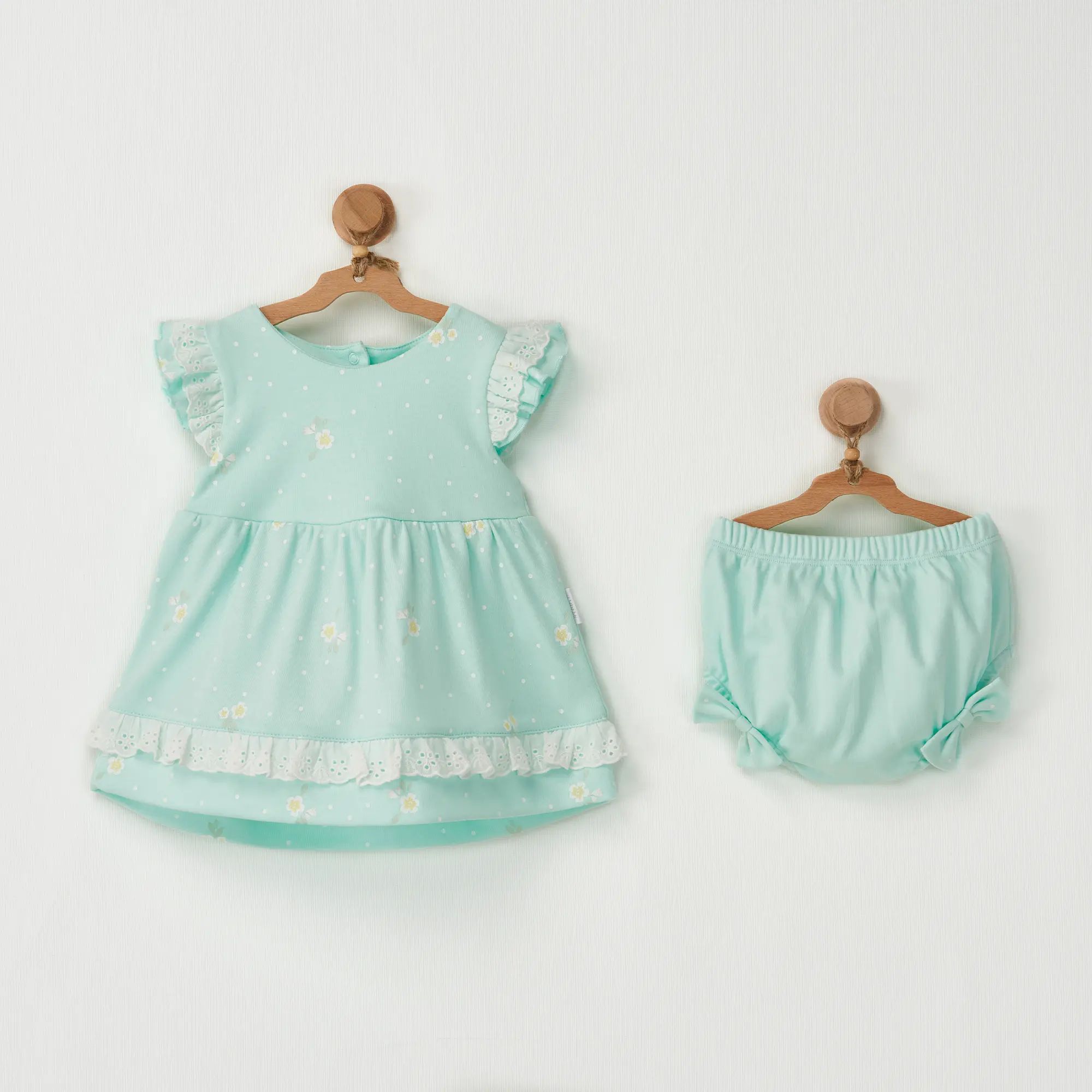 Andy Wawa Mint Puantiyeli Fisto Detaylı Kız Bebek Elbise Takım - AC22809