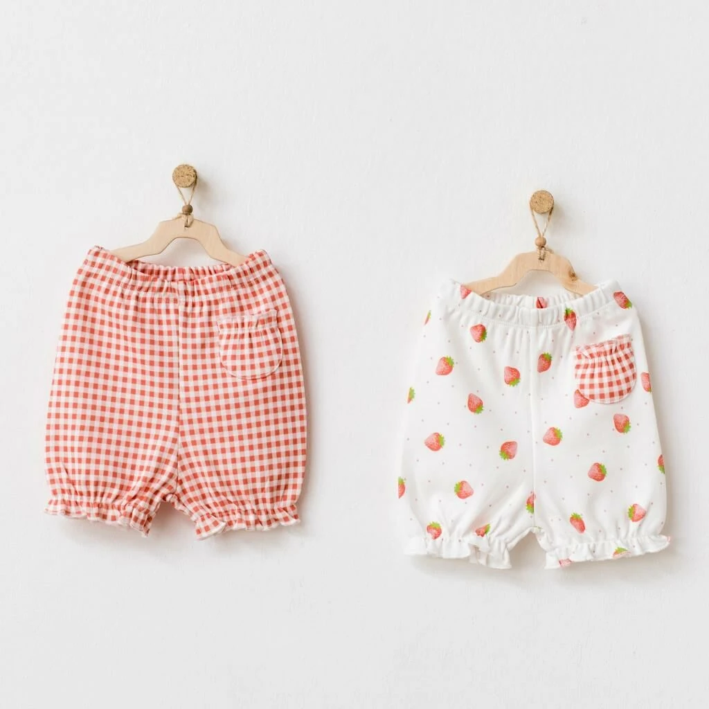 Andy Wawa Kız Bebek 2’li Şort Set Beyaz/Pembe -AC21730