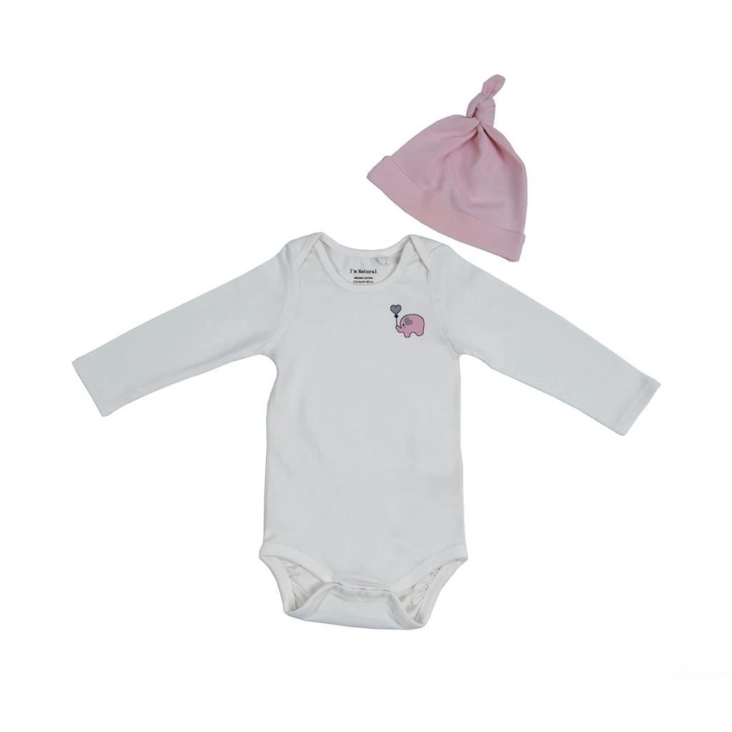 I'm Natural Organik Pamuklu Kız Bebek Uzun Kollu Bereli Alt-Üst Patikli Kışlık 3'lü Takım Lavanta - 113000 